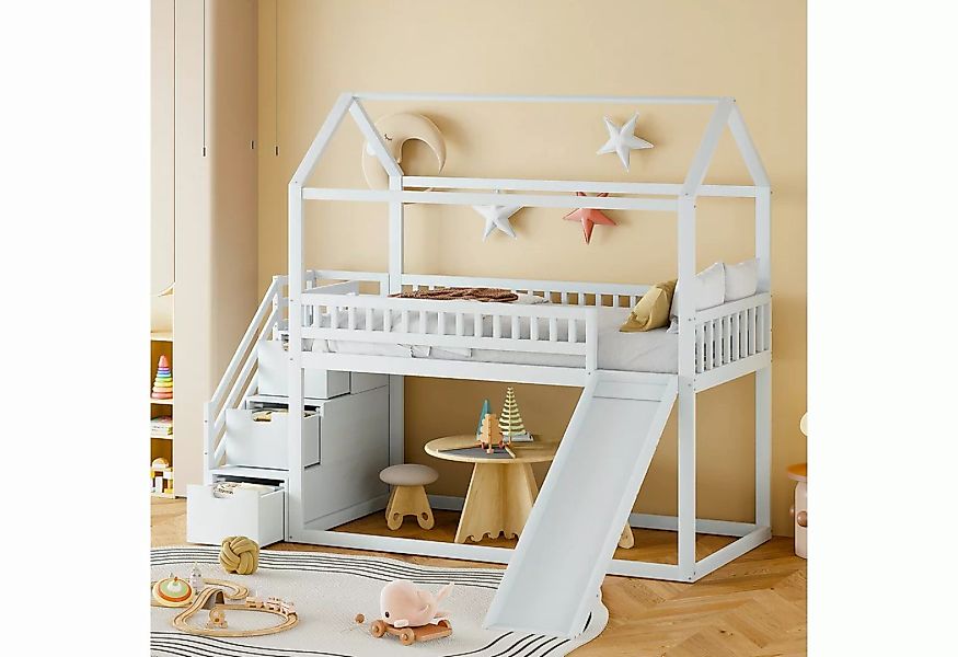 REDOM Etagenbett Kinderbett mit Rutsche und Stauraumleiter, hohe Zaunkonstr günstig online kaufen