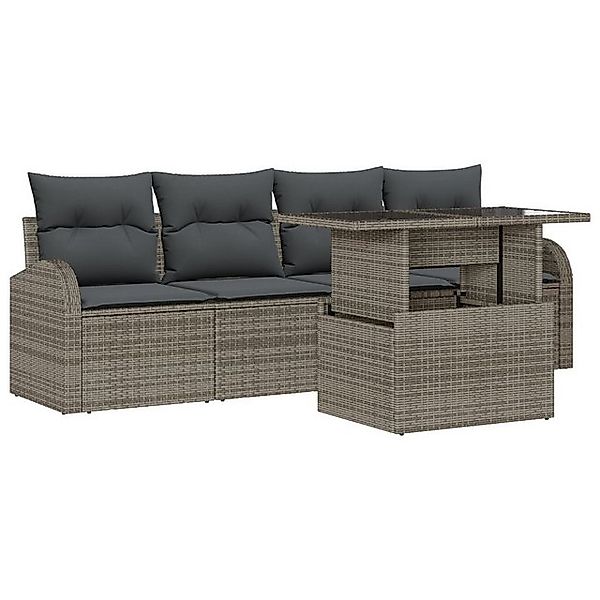 vidaXL Loungesofa 5-tlg. Garten-Sofagarnitur mit Kissen Grau Poly Rattan, 5 günstig online kaufen