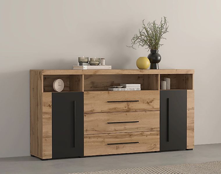 INOSIGN Sideboard "Roger,Breite 182cm, stilvolle Schrank, 2 Holztüren 3 Sch günstig online kaufen