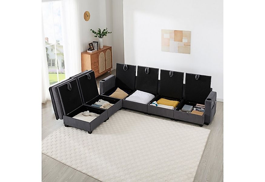 i@home Ecksofa 6-Sitzer-Sofa, L-förmiges Sofa, mit Abnehmbarem Hocker, USB- günstig online kaufen
