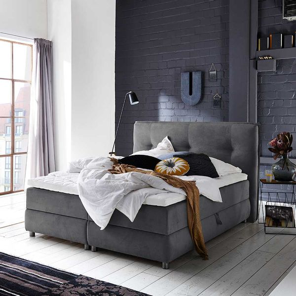 Springbett in Anthrazit Webstoff Bettkasten günstig online kaufen