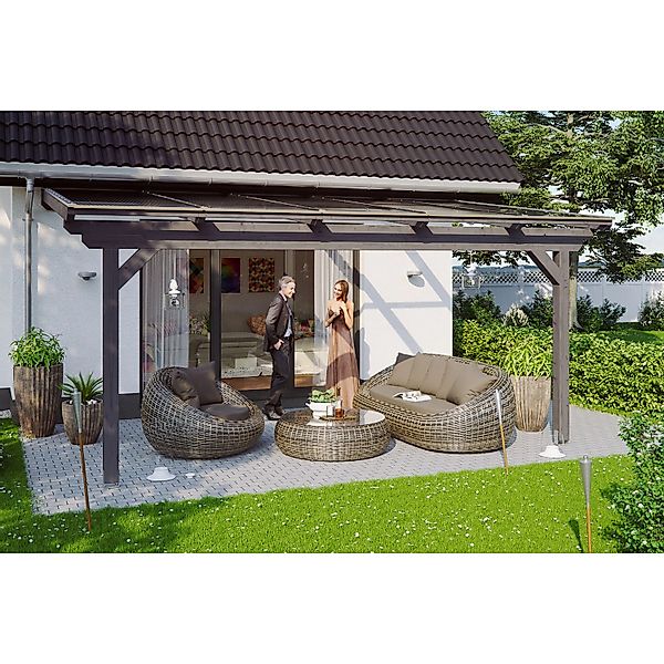 Skan Holz Terrassenüberdachung Ancona 541 x 300 cm Leimholz Schiefergrau günstig online kaufen