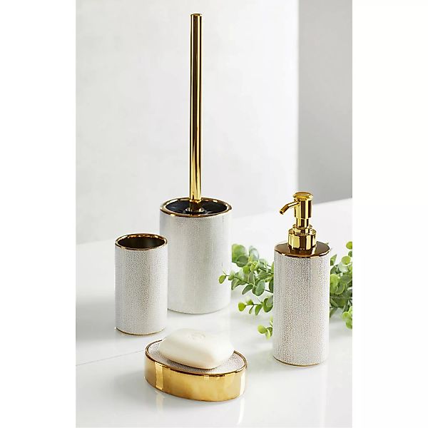 WENKO WC-Garnitur Nuria Gold/Weiß, WC-Bürstenhalter aus hochwertiger Kerami günstig online kaufen