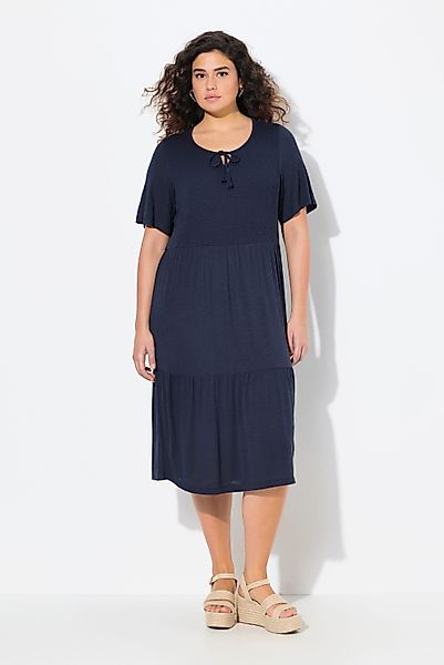 Ulla Popken Jerseykleid Jerseykleid Smokeinsatz Rundhals günstig online kaufen