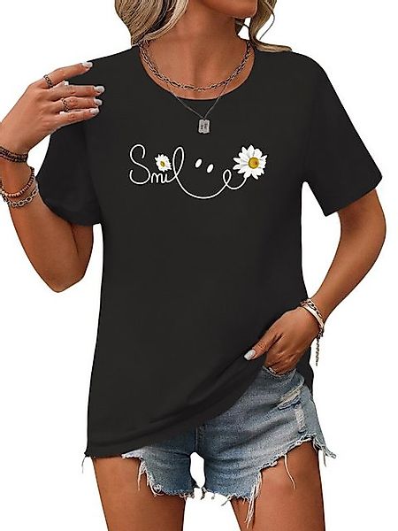 PYL Kurzarmshirt Damen Bequemes Sommer Kurzarmbluse Locker Gänseblümchen Pr günstig online kaufen