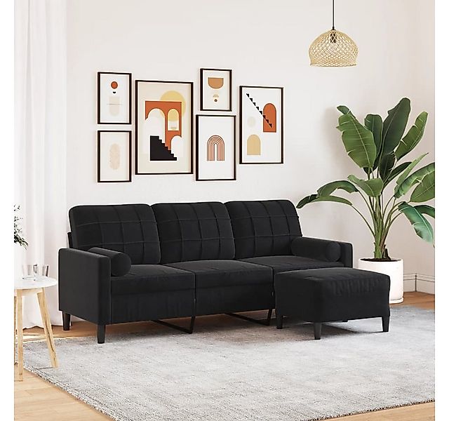 vidaXL Sofa 3-Sitzer-Sofa mit Hocker Schwarz günstig online kaufen