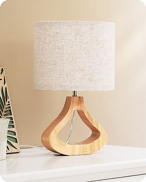 EDISHINE Nachttischlampe Höch 34cm Holz, LED wechselbar, warmweiß, Lampe mi günstig online kaufen