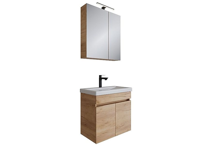 Planetmöbel Badmöbel-Set Badmöbel Set - Waschtisch mit Spiegelschrank 63 cm günstig online kaufen