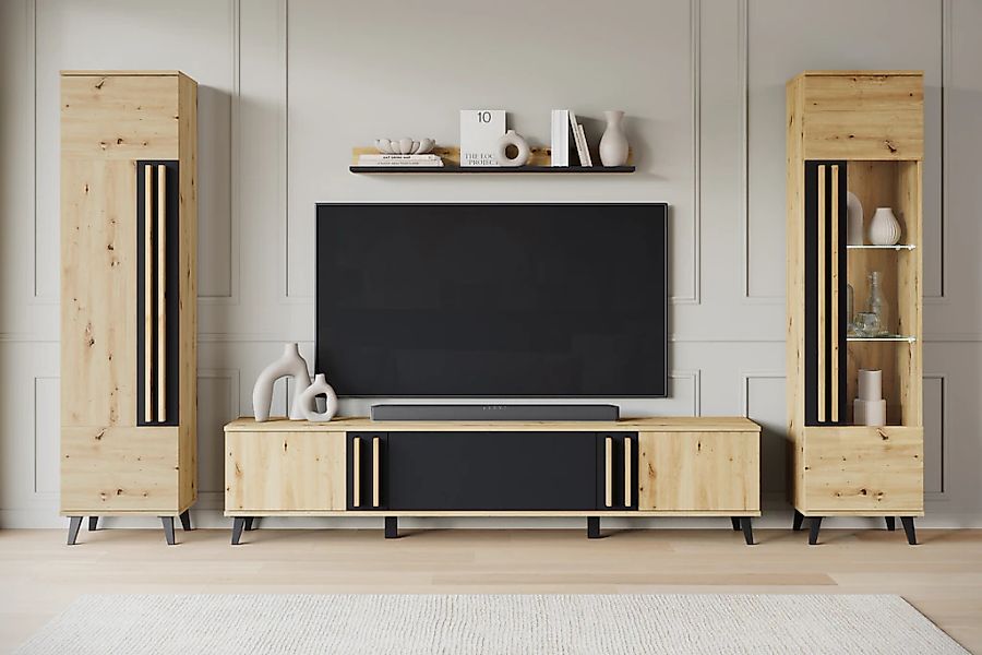 INOSIGN Wohnwand "Helsinki, Modernes Set mit verglaster Vitrine", (Komplett günstig online kaufen