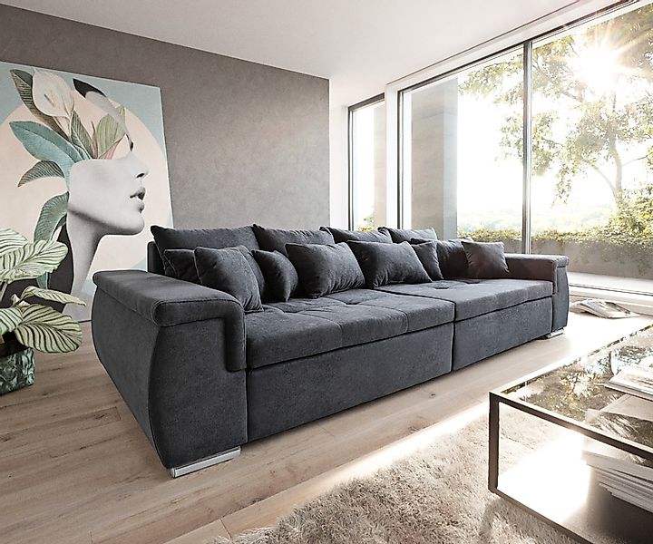 Sofa Navin 275x116 cm Graphite Couch mit Kissen günstig online kaufen