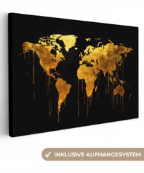 OneMillionCanvasses® Leinwandbild Weltkarte - Gold - günstig online kaufen