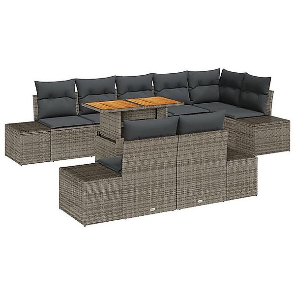 vidaXL Loungesofa 9-tlg. Garten-Essgruppe mit Kissen Grau Poly Rattan, 9 Te günstig online kaufen