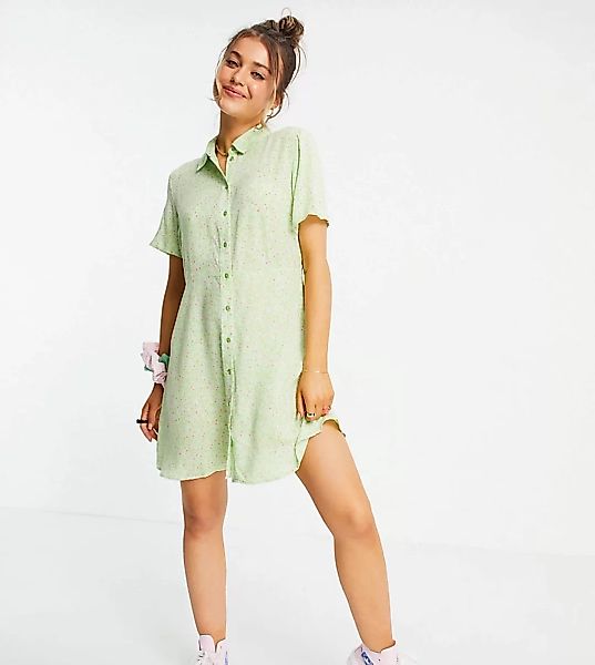 Pieces – Exklusives Mini-Hemdkleid mit Blümchenmuster in Mint-Mehrfarbig günstig online kaufen