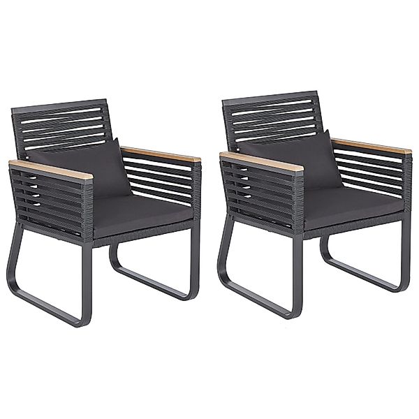 Beliani Gartenstuhl Schwarz Heller Holzfarbton 65x60x83 günstig online kaufen