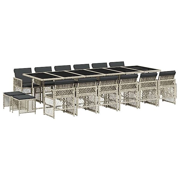vidaXL 17-Tlg Garten-Essgruppe mit Kissen Hellgrau Poly Rattan 3210827 günstig online kaufen