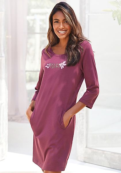 LASCANA Sleepshirt Leistentaschen mit 3/4-Ärmeln und kleinem Frontprint günstig online kaufen