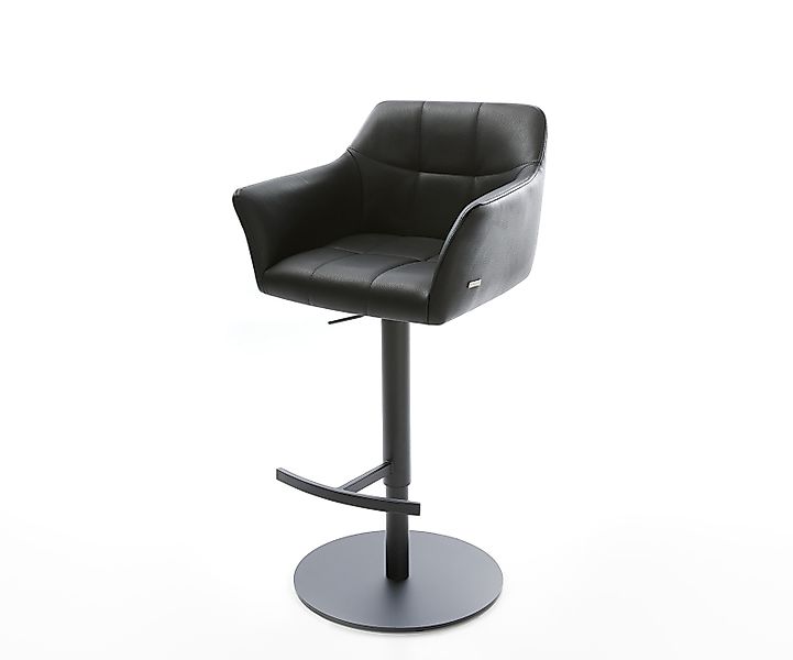 Barstuhl Yulo-Flex Echt-Leder Schwarz Drehfuß höhenverstellbar Metall günstig online kaufen