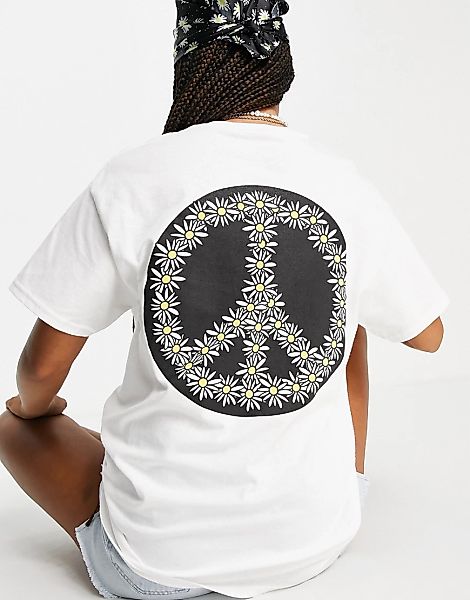 Heartbreak – T-Shirt mit Gänseblumen-Peacezeichen-Print hinten-Weiß günstig online kaufen