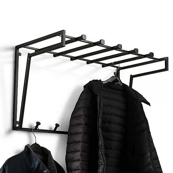 Metall Wandgarderobe schwarz 10 Kleiderhaken 79 cm breit günstig online kaufen