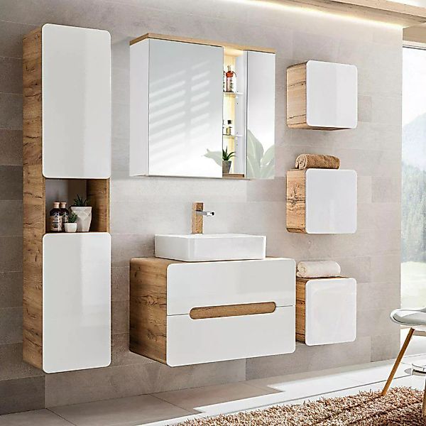 Lomadox Badezimmer Set mit Keramik-Waschtisch LUTON-56 Hochglanz weiß, Wota günstig online kaufen