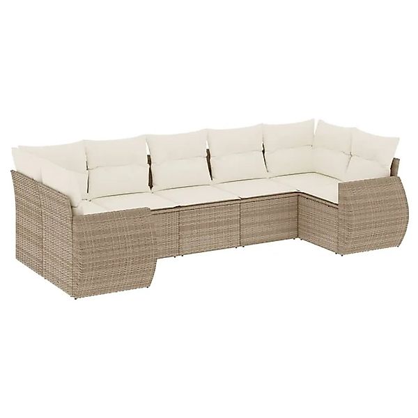 vidaXL 7-Tlg Garten-Sofagarnitur mit Kissen Beige Poly Rattan 3221787 günstig online kaufen