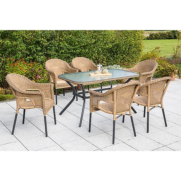 Merxx Ravenna Set 7-tlg. 6 Stapelsessel Gartentisch 150 x 85 cm Schoko günstig online kaufen