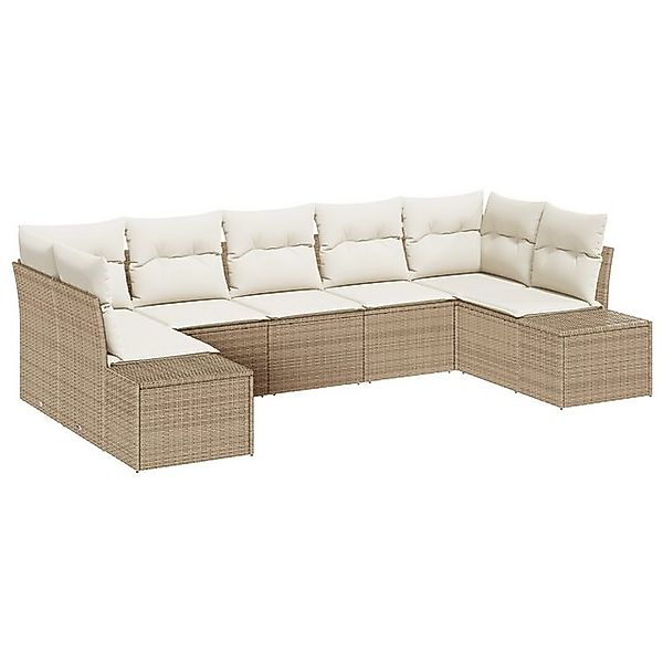 vidaXL Loungesofa 7-teiliges Garten-Sofa-Set mit Kissen Beige Poly Rattan, günstig online kaufen