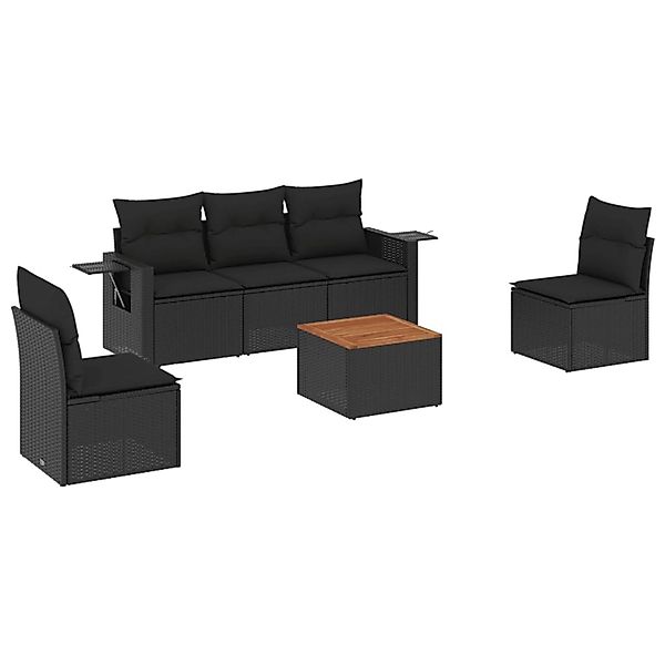 vidaXL 6-Tlg Garten-Sofagarnitur mit Kissen Schwarz Poly Rattan 3256832 günstig online kaufen