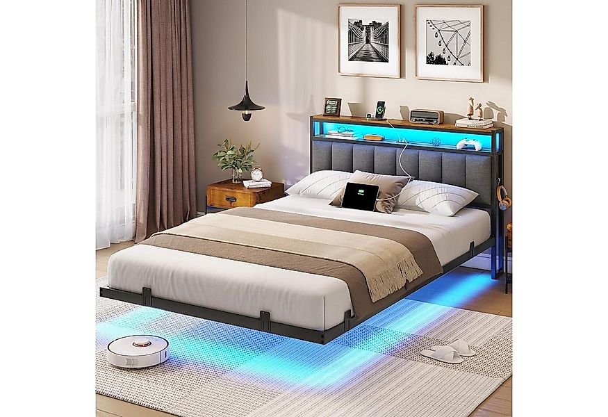 MSMASK Polsterbett mit Ladestation und LED-Beleuchtung, Dunkelgrau, 140x200 günstig online kaufen