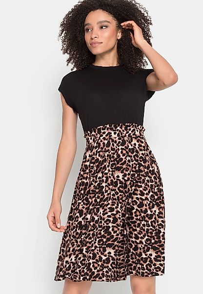 LASCANA Jerseykleid mit Gummibund und Rüschenkante in der Taille, Leoprint günstig online kaufen