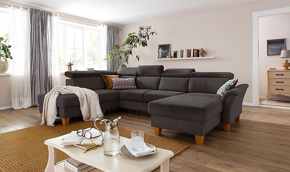 Home affaire Wohnlandschaft "Conville U-Form" Kopfteilverstellung wahlweise günstig online kaufen