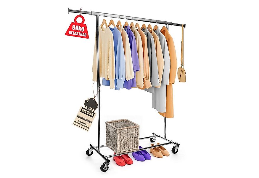 BigDean Kleiderständer Kleiderständer auf Rollen 90kg belastbar ausziehbare günstig online kaufen