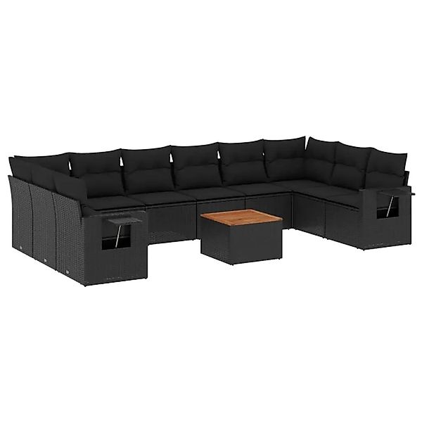 vidaXL 11-Tlg Garten-Sofagarnitur mit Kissen Schwarz Poly Rattan 3224732 günstig online kaufen