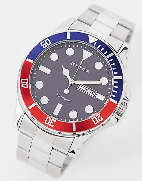 Sekonda – Armbanduhr für Herren in Silber mit blauem Zifferblatt günstig online kaufen
