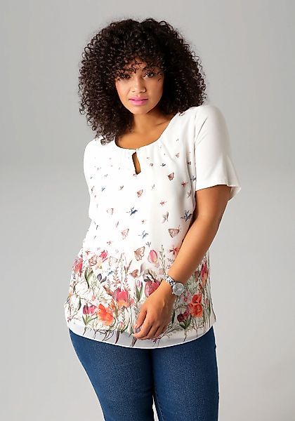 Aniston PLUS Shirtbluse, mit farbenfroher Blumenwiese bedruckt günstig online kaufen