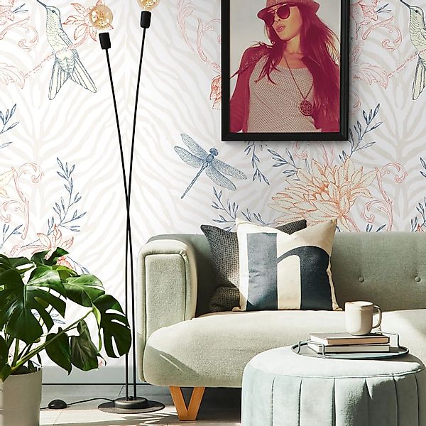 PROFHOME 392011-GU Fototapete Blumen Matt Orange Blau Creme-Weiß 1,59 m x 2 günstig online kaufen