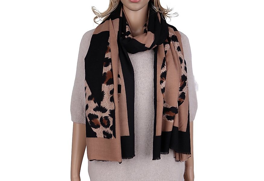 MIRROSI Modeschal weicher Schal Leo Leopard kurz Fransen, ca.90x190cm, (Neu günstig online kaufen