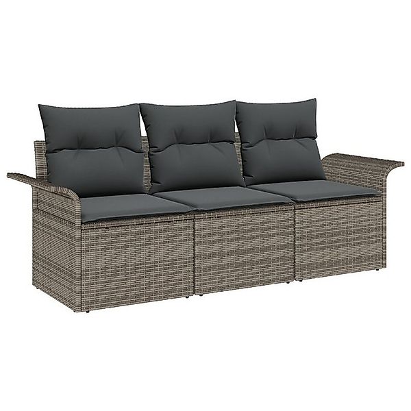 vidaXL Loungesofa 3-teiliges Garten Sofa Set mit Kissen Grau Poly Rattan, 3 günstig online kaufen