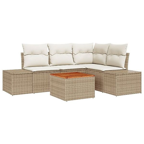 vidaXL Loungesofa 5-teiliges Garten-Sofa-Set mit Kissen Beige Poly-Rattan, günstig online kaufen
