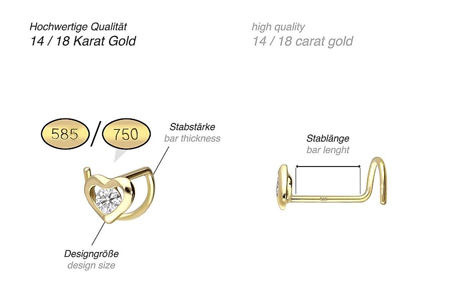 PIERCINGLINE Nasenpiercing 14/18 Karat Gold Nasenstecker Spirale MOISSANIT günstig online kaufen