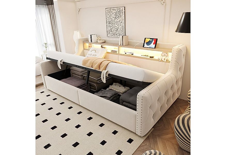 MODFU Schlafsofa Hydraulischer Stauraum, LED-Licht,Ladeanschluss und dicker günstig online kaufen