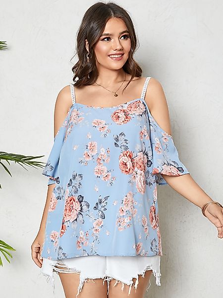 YOINS Plus Größe Cold Shoulder Blumendruck rückenfreie Design Bluse günstig online kaufen