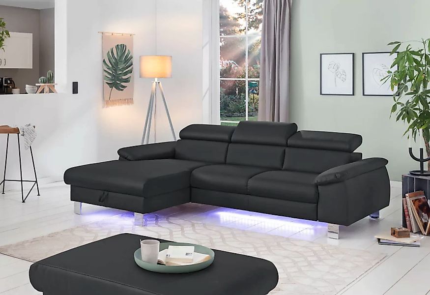 COTTA Ecksofa Komaris, Ecksofa, wahlweise mit RGB-LED-Beleuchtung und Bettf günstig online kaufen