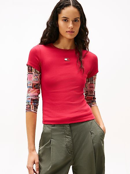 Tommy Jeans Kurzarmshirt "TJW SLIM BADGE RIB TEE", in gerippter Struktur günstig online kaufen
