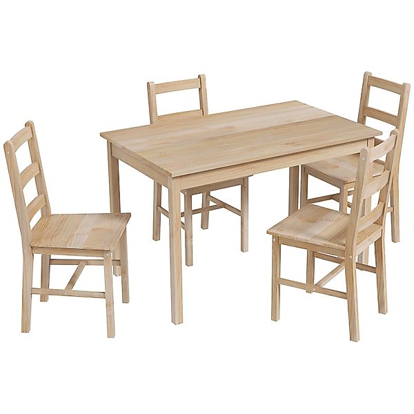 HOMCOM Essgruppe mit 4 Stühlen Kiefer Naturholz 118L x 73B x 75H cm günstig online kaufen