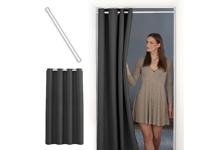 tinycurtains Türvorhang mit Stange weiß 70-120 cm Thermo Vorhang ohne Bohre günstig online kaufen