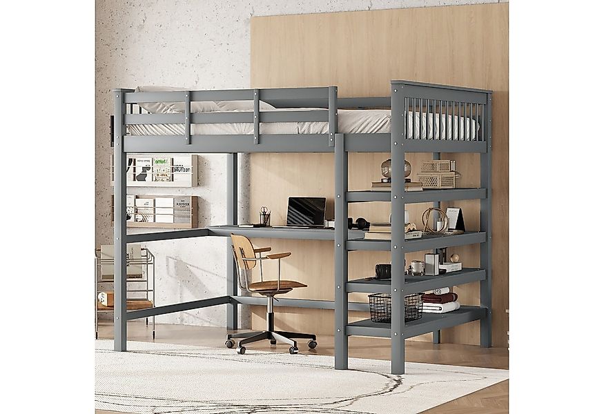 REDOM Kinderbett Multifunktionales Hochbett mit Schreibtisch & Ablagefächer günstig online kaufen