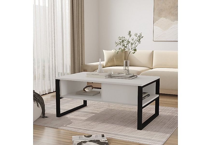 en.casa Couchtisch, »Laukaa« rechteckig Metallgestell 100 x 60 x 45 cm Weiß günstig online kaufen