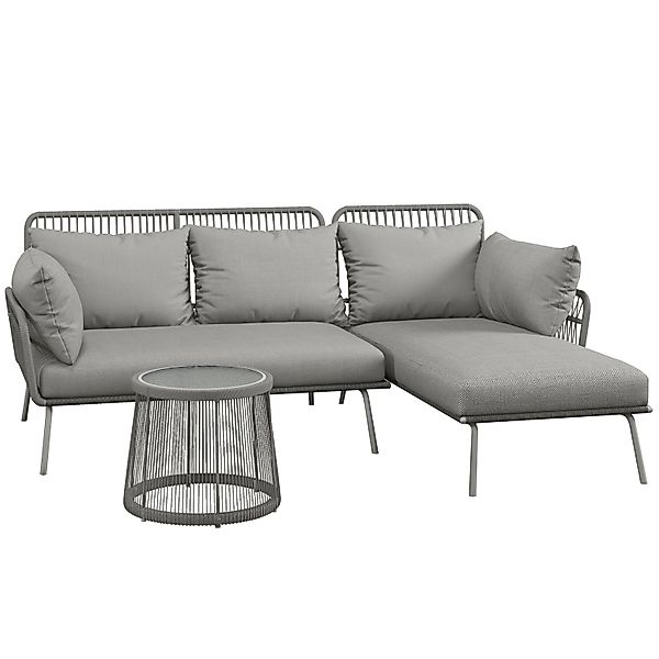 Outsunny Gartenmöbel-Set Polyester PE Rattan Hellgrau 125L x 77B x 82H cm günstig online kaufen