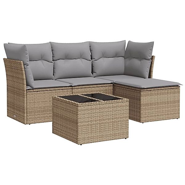 vidaXL 5-Tlg Garten-Sofagarnitur mit Kissen Beige Poly Rattan 3217549 günstig online kaufen
